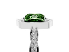 Fancy Green Princess Cut Diamond Halo Engagement Ring Set in White gold with Milgrain Band and Prong Setting