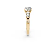 Round Cut Diamond Five-Stone Prong Set Engagement Ring Set in Yellow gold with Channel Band
