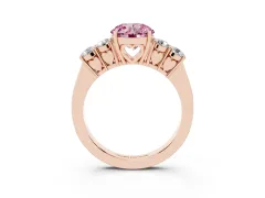 Fancy Pink Round Cut Diamond Five-Stone Prong Set Band Ring Set in Rose gold with Polished Band