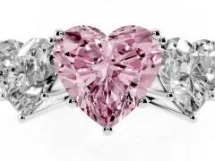 Fancy Pink Heart Cut Diamond Three-Stone Ring Set in Silver with Textured Band