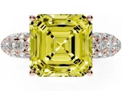 Fancy Yellow Asscher Cut Diamond Pavé Band Solitaire Ring Set in Rose gold with Close-Set Accent Stones and Prong Setting