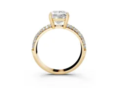 Princess Cut Diamond Solitaire Ring Set in Yellow gold with Multi-Row Round Pavé Band and Prong Setting