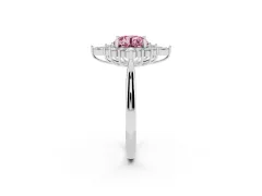 Fancy Pink Round Cut Diamond Cluster Halo Ring Set in Silver with Marquise and Round Accents