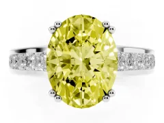 Fancy Yellow Oval Cut Diamond Channel Set Solitaire Engagement Ring Set in Silver with Prong Setting