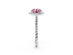 Fancy Pink Round Cut Diamond Halo Ring Set in Platinum with Plain Twisted Band