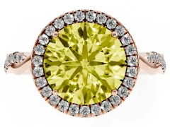 Fancy Yellow Round Cut Diamond Halo Twist Band Solitaire Ring Set in Rose gold with Prong Setting