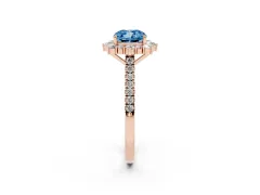 Fancy Blue Cushion Cut Diamond Halo Ring Set in Rose gold with Pavé Band and Prong Setting