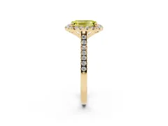 Fancy Yellow Emerald Cut Diamond Cushion Halo Ring Set in Yellow gold with Pavé Band