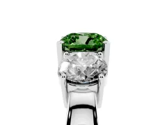 Fancy Green Cushion Cut Diamond Three-Stone Ring Set in Silver with Round Side Stones and Classic Band