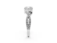 Cushion Cut Diamond Twist Pavé Solitaire Engagement Ring Set in Platinum with Prong Setting