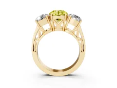 Fancy Yellow Round Cut Diamond Three-Stone Ring Set in Yellow gold with Textured Band