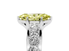 Fancy Yellow Marquise Cut Diamond Pavé Engagement Ring Set in Platinum with Prong Setting