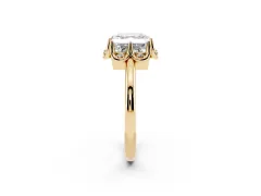 Asscher Cut Diamond Round Cluster Halo Ring Set in Yellow gold with Solitaire Band and Prong Setting