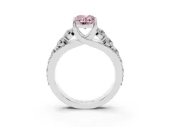 Fancy Pink Oval Cut Diamond Pavé Engagement Ring Set in Platinum with Prong Setting