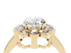 Oval Cut Diamond Halo Cluster Engagement Ring Set in Yellow gold with Solitaire Band and Prong Setting