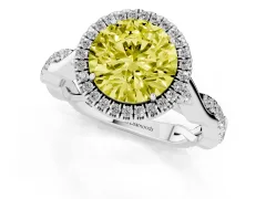 Fancy Yellow Round Cut Diamond Halo Twist Band Solitaire Ring Set in Silver with Prong Setting