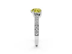 Fancy Yellow Heart Cut Diamond Solitaire Ring Set in Silver with Milgrain-Edged Pavé Band and Prong Setting