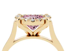 Fancy Pink Heart Cut Diamond Cluster Halo Solitaire Ring Set in Yellow gold with Prong Setting