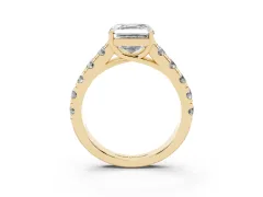 Asscher Cut Diamond Solitaire Ring Set in Yellow gold with Cut-Down Micro Pavé Band and Prong Setting