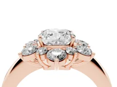 Cushion Cut Diamond Cluster Halo Ring Set in Rose gold with Solitaire Band and Prong Setting