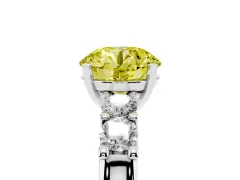Fancy Yellow Round Cut Diamond Five-Stone Prong Set Engagement Ring Set in White gold with Channel Band