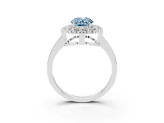 Fancy Blue Oval Cut Diamond Halo Cluster Engagement Ring Set in Silver with Solitaire Band and Prong Setting