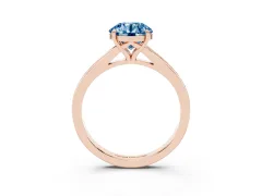 Fancy Blue Round Cut Diamond Solitaire Ring Set in Rose gold with Pavé Accent Band and Classic Prong Setting