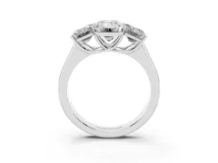 Emerald Cut Diamond Three-Stone Ring Set in Silver with Plain Polished Band