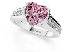 Fancy Pink Heart Cut Diamond Bezel-Set Solitaire Ring Set in Silver with Channel-Set Band