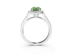 Fancy Green Oval Cut Diamond Pavé Halo Engagement Ring Set in Platinum with Pavé Band and Prong Setting