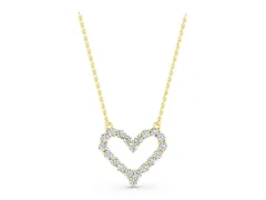 Prong-Set Round Diamond Heart Pendant Set in Yellow gold with Stone Outline