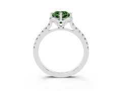 Fancy Green Cushion Cut Diamond Solitaire Ring Set in White gold with Pavé Band and Floral Prong Setting