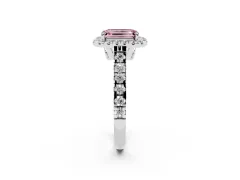 Fancy Pink Emerald Cut Diamond Halo Engagement Ring Set in Silver with Pavé Band and Prong-Set Center