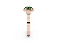 Fancy Green Round Cut Diamond Halo Ring Set in Rose gold with Pavé-Lined Split Shank Band