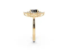 Fancy Black Round Cut Diamond Cluster Halo Ring Set in Yellow gold with Marquise and Round Accents