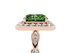 Fancy Green Radiant Cut Diamond Halo Engagement Ring Set in Rose gold with Twisted Band and Prong Setting