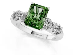 Fancy Green Radiant Cut Diamond Five-Stone Prong Set Ring Set in White gold with Classic Band