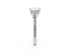 Princess Cut Diamond Solitaire Ring Set in Silver with Brilliant Pavé Band and Prong Setting