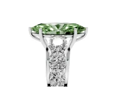 Fancy Green Marquise Cut Diamond Solitaire Ring Set in Platinum with Pavé-Set Band and Prong Setting
