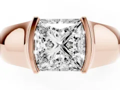 Princess Cut Diamond Bezel Solitaire Ring Set in Rose gold with Wide Band