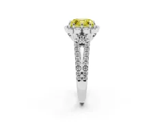 Fancy Yellow Asscher Cut Diamond Floral Halo Split Shank Engagement Ring Set in Silver with Pavé Shank