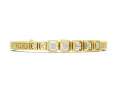 Round Diamond Tennis Bracelet Set in Yellow gold with Milgrain Bezel Setting
