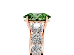 Fancy Green Oval Cut Diamond Solitaire Ring Set in Rose gold with Pavé-Set Band and Prong Setting