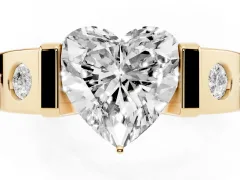 Heart Cut Diamond Channel-Set Band Ring Set in Yellow gold with Bezel Prong Setting