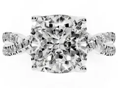 Cushion Cut Diamond Twist Pavé Solitaire Engagement Ring Set in Platinum with Prong Setting
