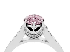 Fancy Pink Marquise Cut Diamond Solitaire Pavé Engagement Ring Set in Platinum with Prong Setting