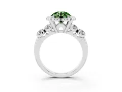 Fancy Green Round Cut Diamond Floral Halo Ring Set in White gold with Shared Prong Band