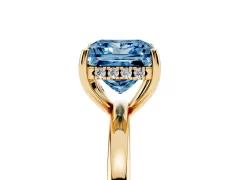 Fancy Blue Princess Cut Diamond Solitaire Ring Set in Yellow gold with Plain Band and Prong Setting