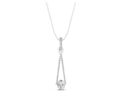 Round Diamond Pavé Triangle Pendant Set in Silver with V-Prong Center