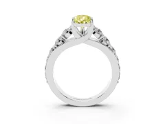 Fancy Yellow Pear Cut Diamond Pavé Engagement Ring Set in Platinum with Prong Setting